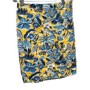 J.Crew Womens Floral Pencil Skirt Yellow/Blue Size 8 Cotton Blend Tropical Print